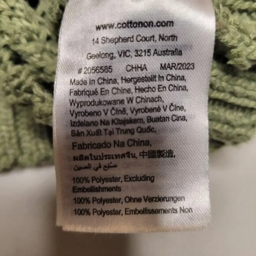 Cropped‎ Sweater Fish Knit Size Large Olive Green Cover Up Crochet Club